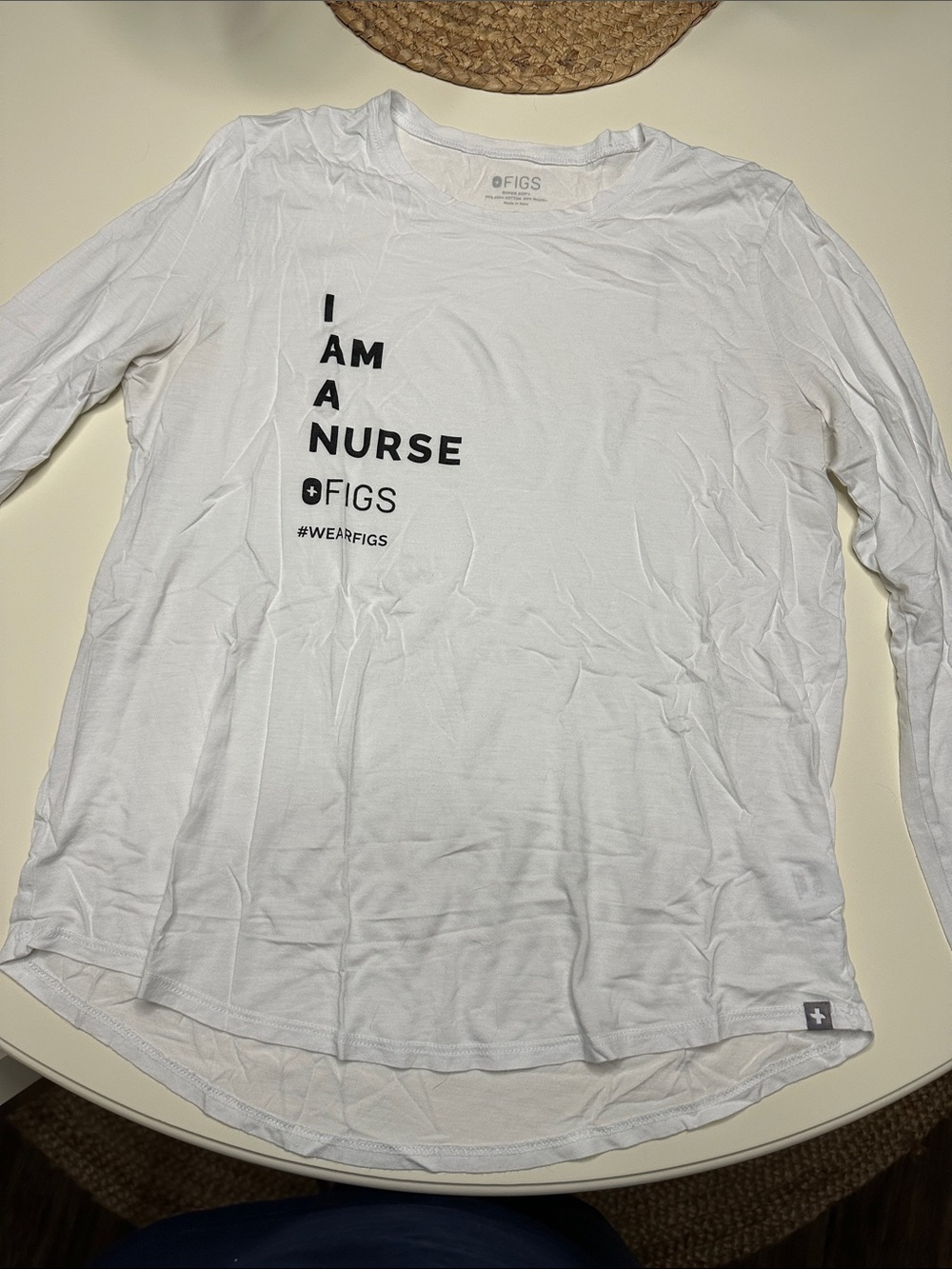 FIGS Women's White Long Sleeve 'I Am A Nurse' Tee